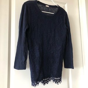 J. Crew Navy Lace Detail Top